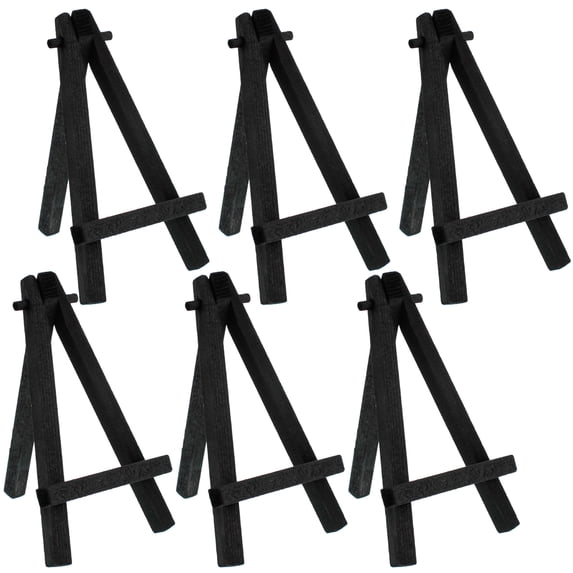 U.S. Art Supply 8" High Small Black Wood Display Easel (Pack of 6), A-Frame Artist Painting Party Tripod Tabletop Stand
