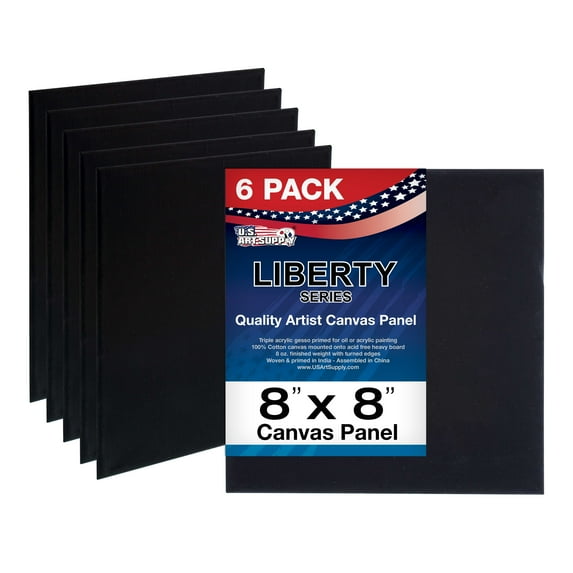 U.S. Art Supply 8 X 8 inch Black Professional Artist Quality Acid Free Canvas Panels 6-Pack (1 Full Case of 6 Single Canvas Panels)