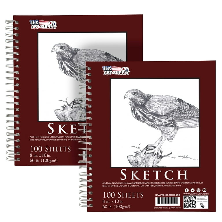 Sketch Book 8.5 x 11 Inch, Pack of 2 Sketch Pad, 100 Sheets Each (68  lb/100gsm) Spiral Bound Sketchbook, Durable Acid Free Drawing Paper, Ideal  for