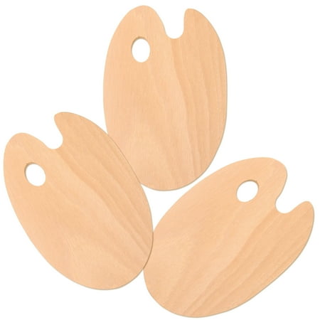 U.S. Art Supply 8" x 12" Large Wooden Oval-Shaped Artist Painting Palette with Thumb Hole (Pack of 3) - Wood Paint Color Mixing Tray - Easy Clean, Mix Acrylic, Oil - Adults, Kids, Art Students