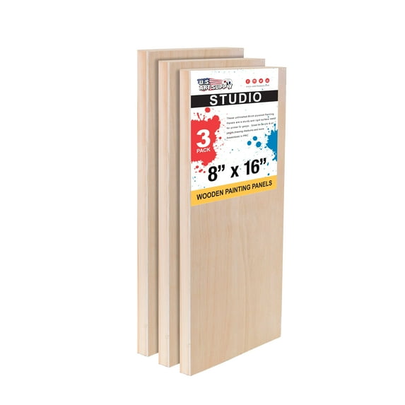 U.S. Art Supply 8" x 16" Birch Wood Paint Pouring Panel Boards, Studio 3/4" Deep Cradle (Pack of 3) - Artist Wooden Wall Canvases - Painting Mixed-Media Craft, Acrylic, Oil, Watercolor, Encaustic