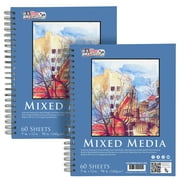 U.S. Art Supply 9" x 12" Mixed Media Paper Pad Sketchbook, 2 Pack, 60 Sheets, 98 lb (160 gsm) - Spiral-Bound, Perforated, Acid-Free - Artist Sketching, Drawing, Painting Watercolor, Acrylic, Wet & Dry