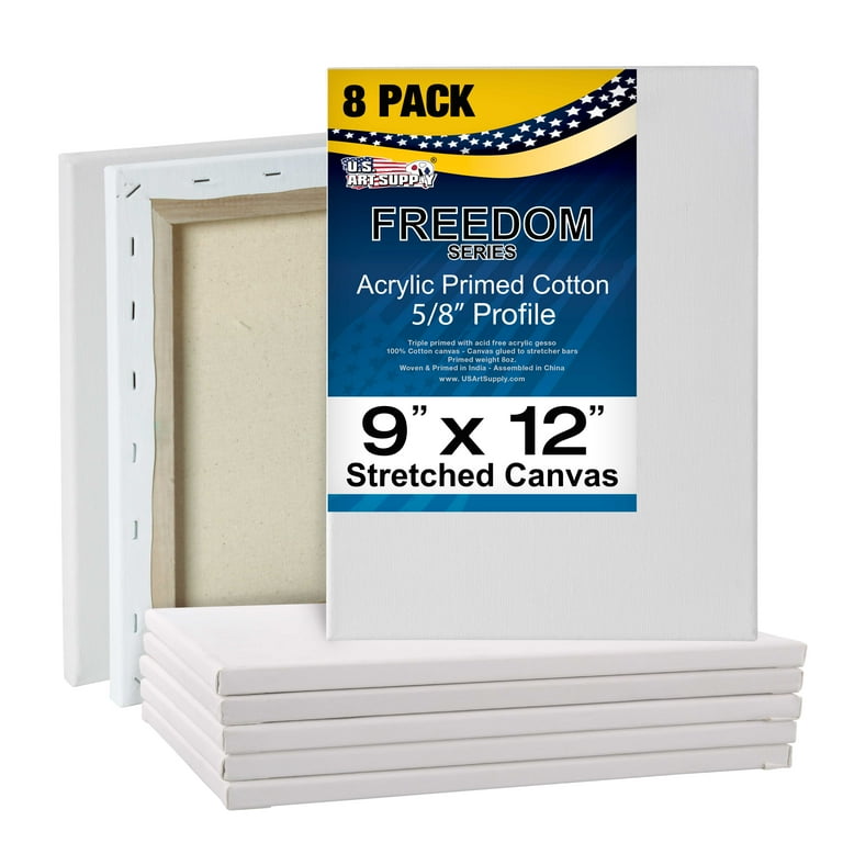U.S. Art Supply 9 x 12 inch Stretched Canvas Super Value 8-Pack - Triple Primed Professional Artist Quality White Blank 5/8 Profile, 100% Cotton