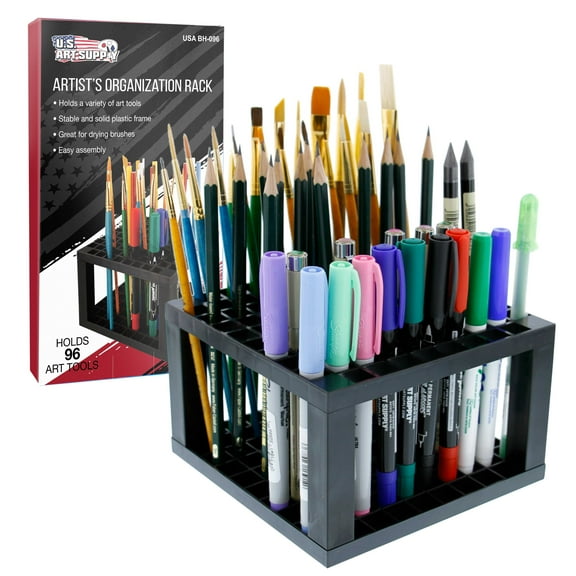 U.S. Art Supply 96 Hole Plastic Pencil & Brush Holder - Desk Stand Organizer Holder for Pens, Paint Brushes, Colored Pen
