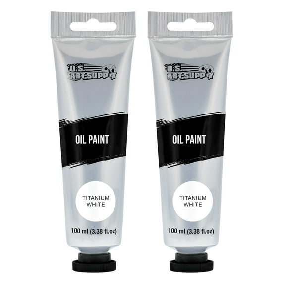 U.S. Art Supply Artists Oil Color Paint, Titanium White, 2 Extra-Large 100ml Tubes - Professional Grade, Excellent Tinting Strength, Mixable - Portrait Painting, Canvas, Wood Media - Student