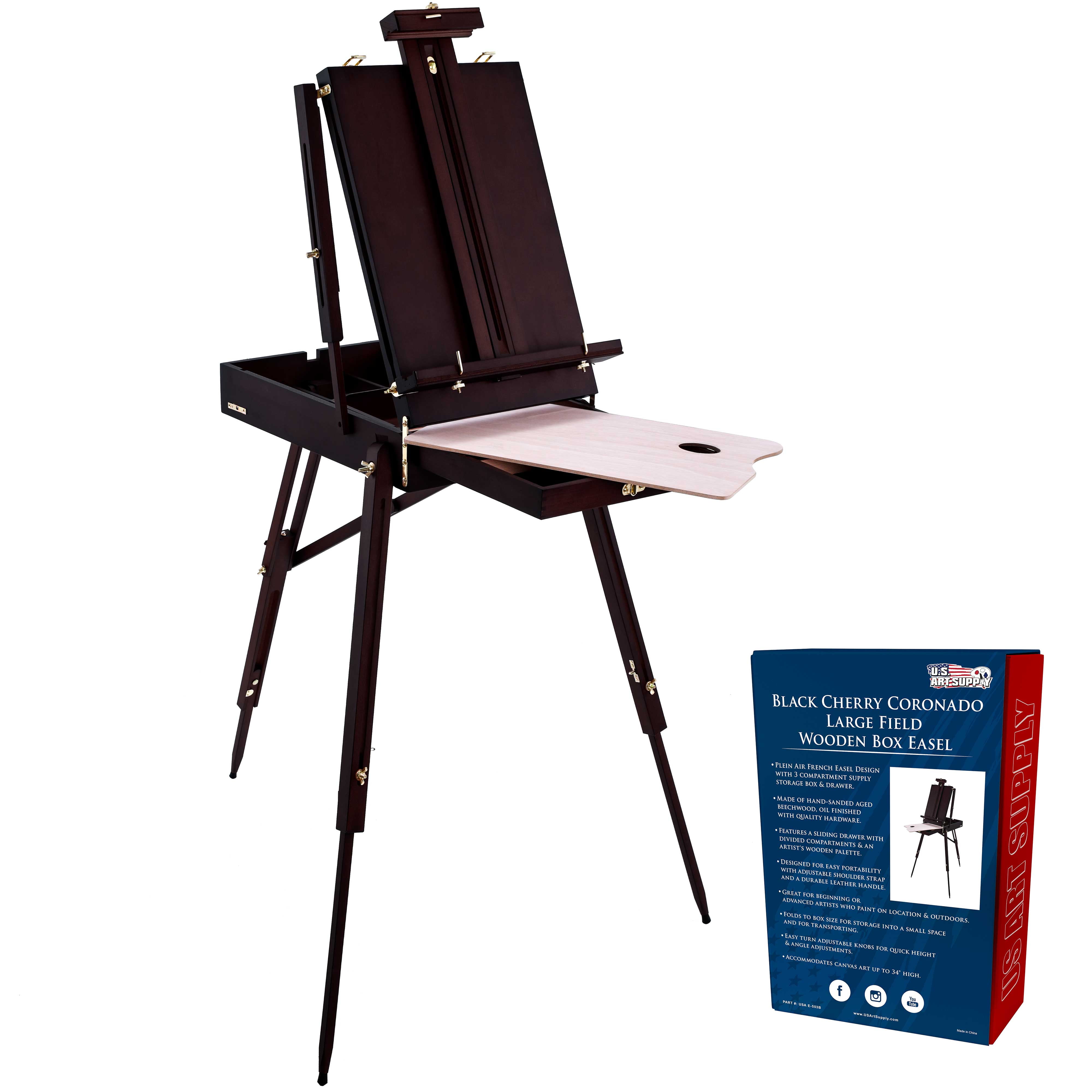 15.7'' x 10.4'' x 5'' Artist Easel, Portable Square Haint Box Wooden Easel  Drawing Stand, Art Easels 3 Drawers and Handle, Angle Adjustable Tabletop