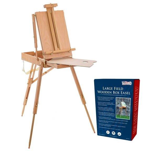 U.S. Art Supply Coronado Large Wooden French Style Field and Studio Sketchbox Easel with Artist Drawer, Palette, Premium Beechwood - Adjustable Wood Tripod Easel Stand for Painting, Sketching