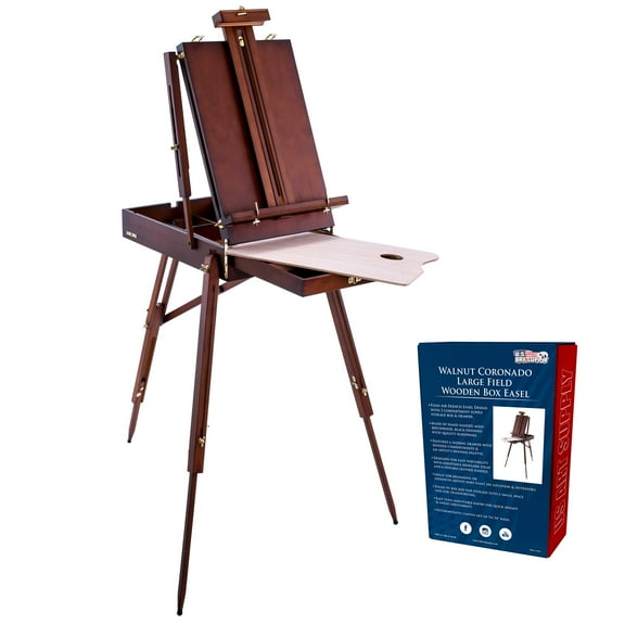 U.S. Art Supply Coronado Walnut Tripod Easel, Large Wooden French Style Field and Studio Sketchbox, Drawer, Beechwood