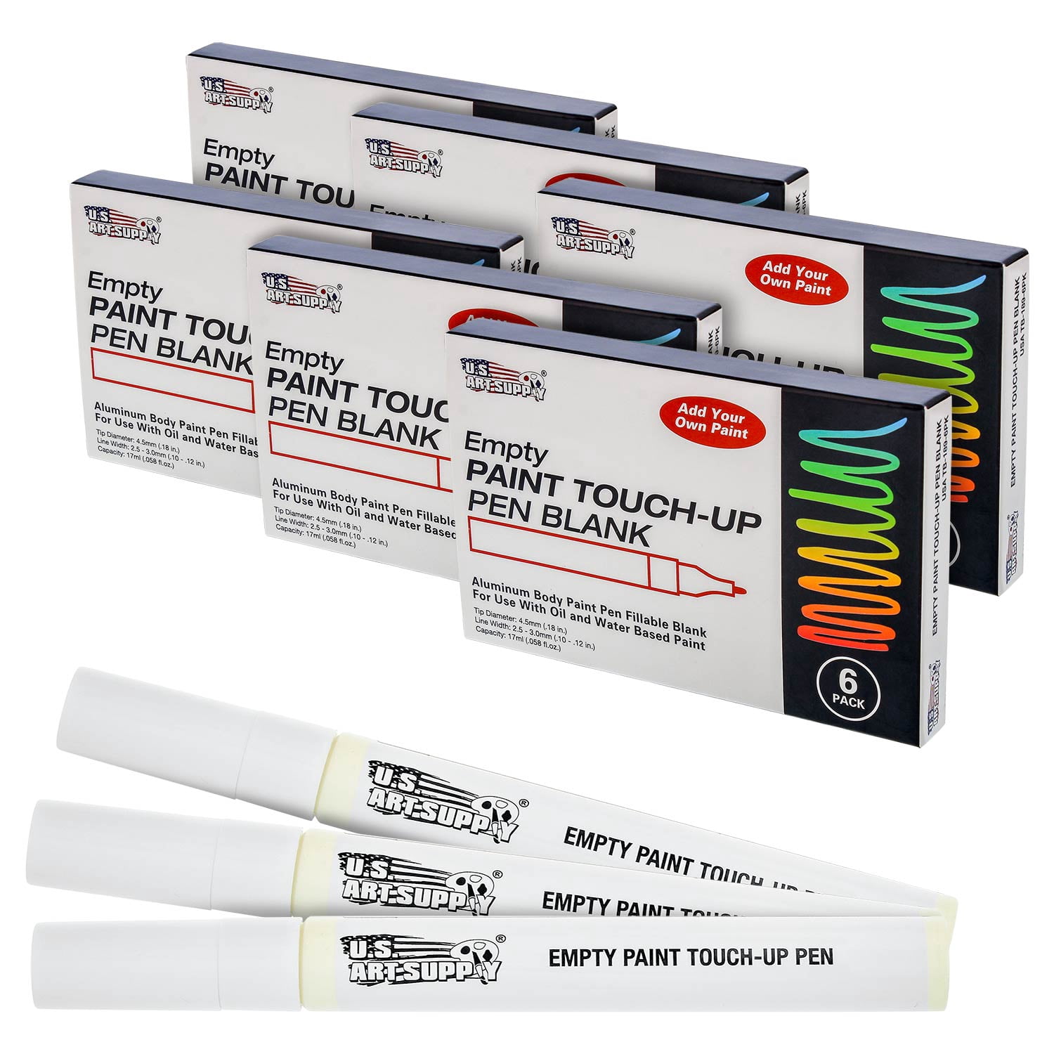 U.S. Art Supply Empty Paint Touch-Up Marker Pen Blank - Aluminum Body Fillable 4.5mm tip (Pack of 36)