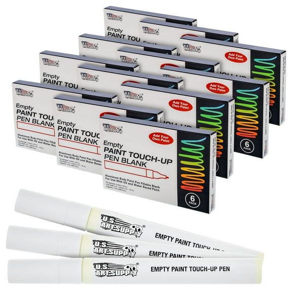 U.S. Art Supply Empty Paint Touch-Up Marker Pen Blank - Aluminum Body Fillable 4.5mm tip (Pack of 72)