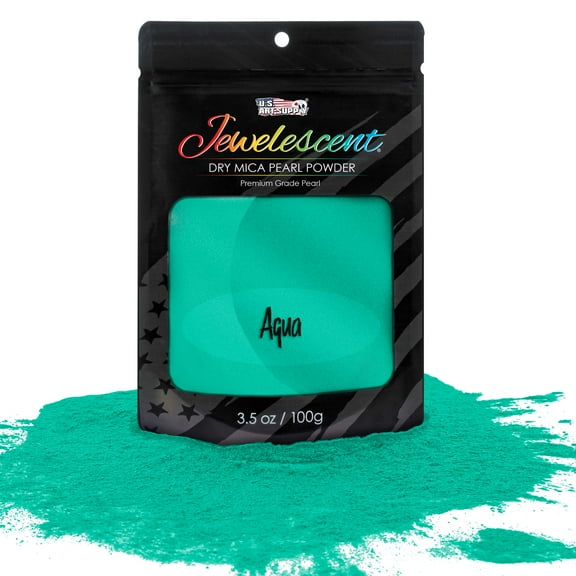 U.S. Art Supply Jewelescent Aqua Mica Pearl Powder Pigment, 3.5oz (100g) Resealable Pouch - Non-Toxic Metallic Color Dye