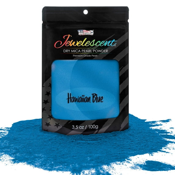 U.S. Art Supply Jewelescent Hawaiian Blue Mica Pearl Powder Pigment, 3.5oz (100g) Resealable Pouch - Non-Toxic Metallic Color Dye