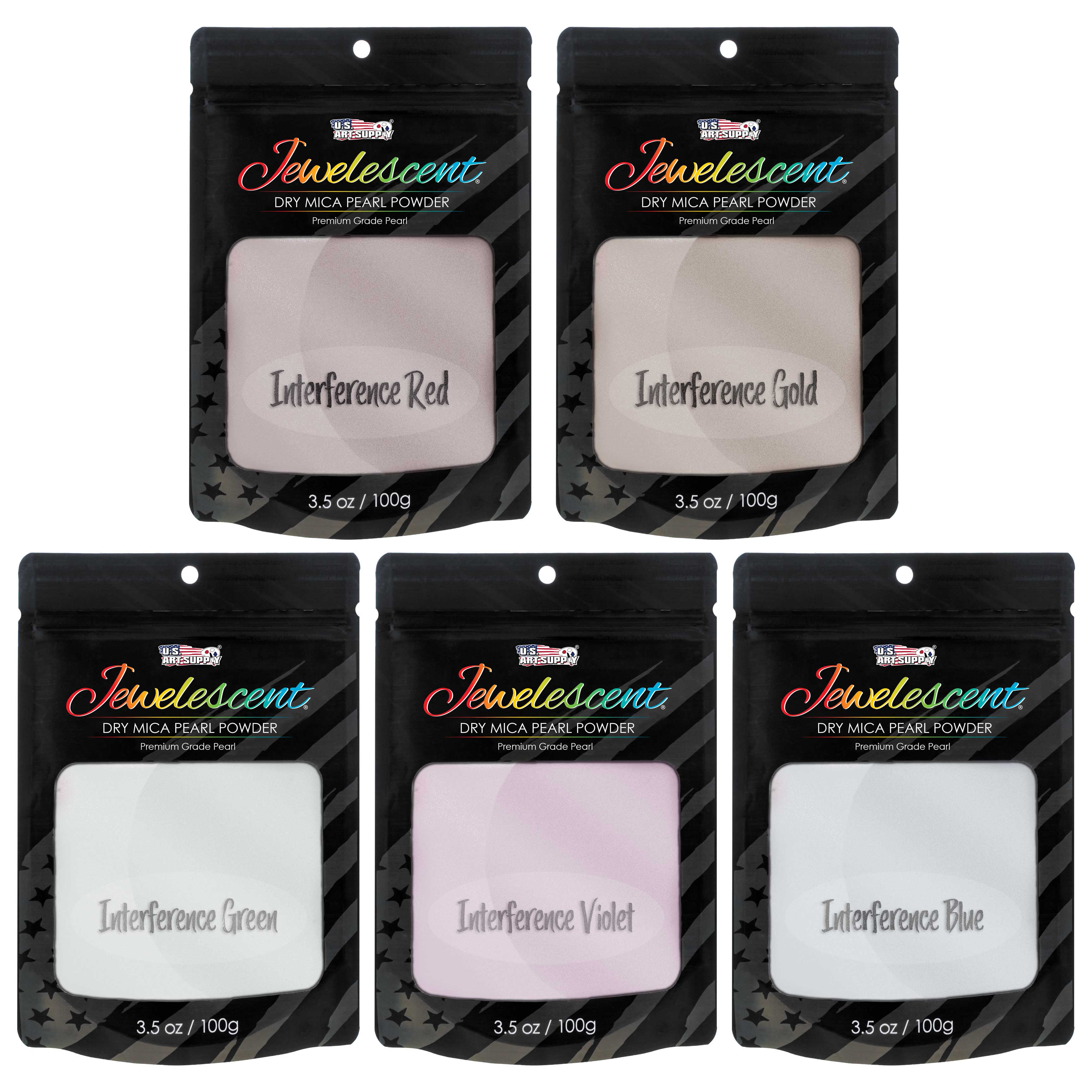 U.S. Art Supply Jewelescent Interference 5 Color Mica Pearl Powder Pigment Set Kit, 3.5oz (100g) Resealable Pouches - Non-Toxic