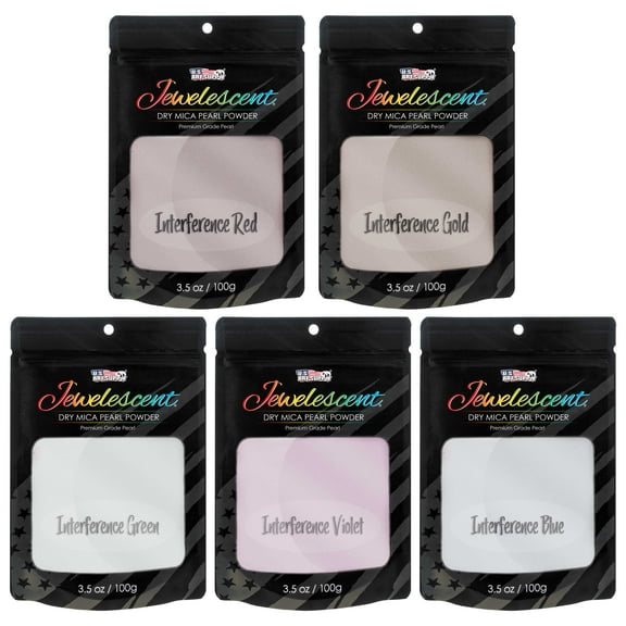 U.S. Art Supply Jewelescent Interference 5 Color Mica Pearl Powder Pigment Set Kit, 3.5oz (100g) Resealable Pouches - Non-Toxic