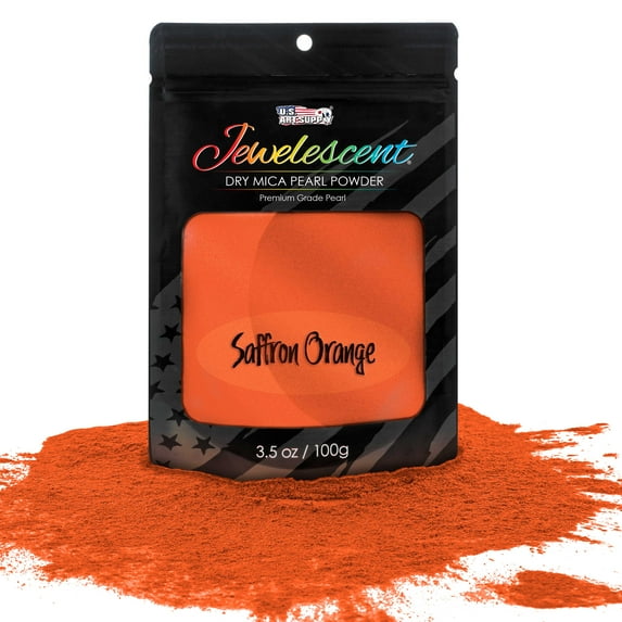 U.S. Art Supply Jewelescent Saffron Orange Mica Pearl Powder Pigment, 3.5oz (100g) Resealable Pouch - Non-Toxic Metallic Color Dye