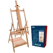 U.S. Art Supply Large Adjustable H-Frame Multi-Purpose Studio Artist Wooden Easel - Tilts Flat, Mast Adjusts to 88 High