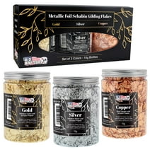 U.S. Art Supply Metallic Foil Schabin Gilding Metal Leaf Flakes 30 Gram Kit - Set of 3 Colors Imitation Gold and Silver, Real Copper in 10 Gram Bottles - Epoxy Resin Nail Crafts Painting Jewelry Slime
