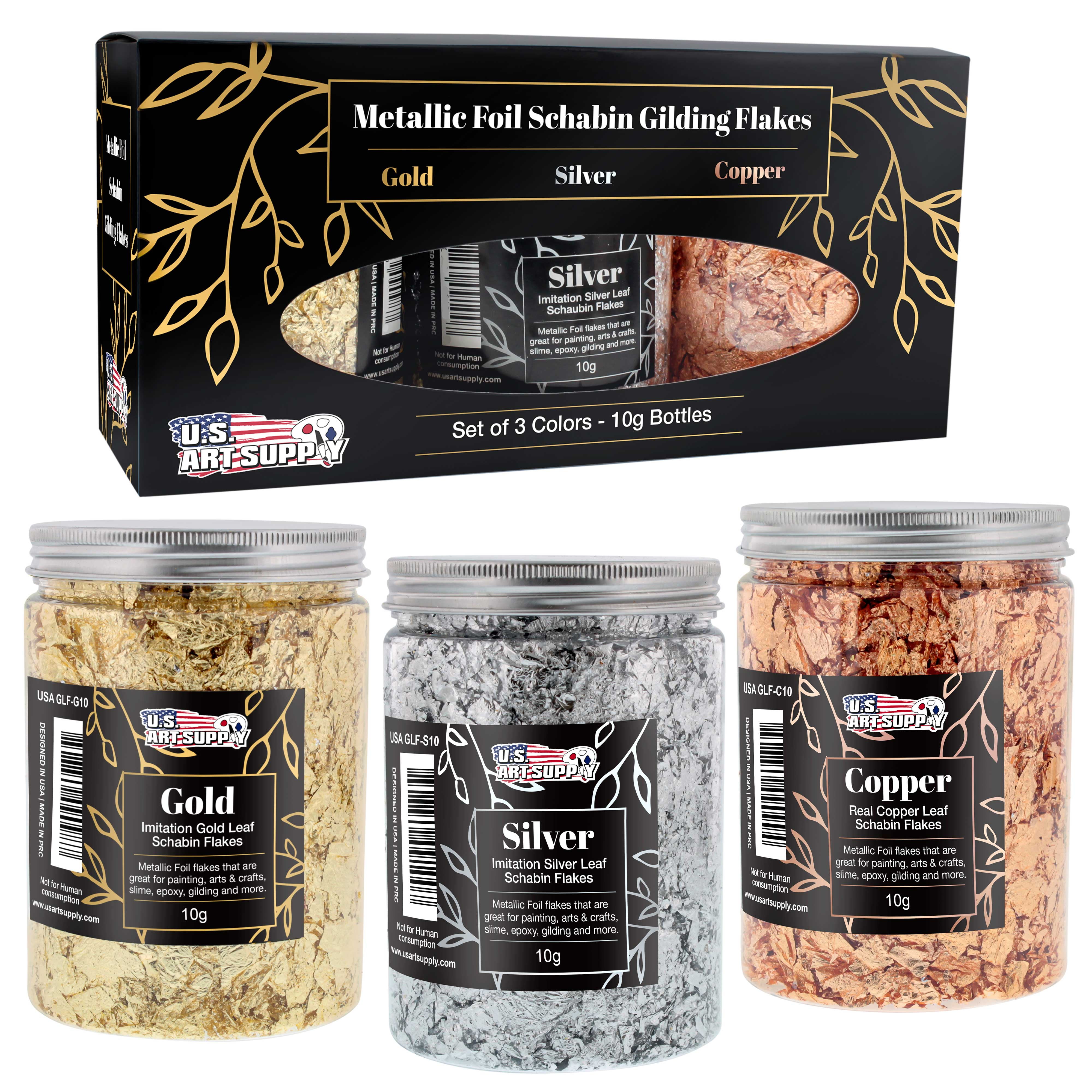 U.S. Art Supply Metallic Foil Leaf Flakes 30g Kit - Gold