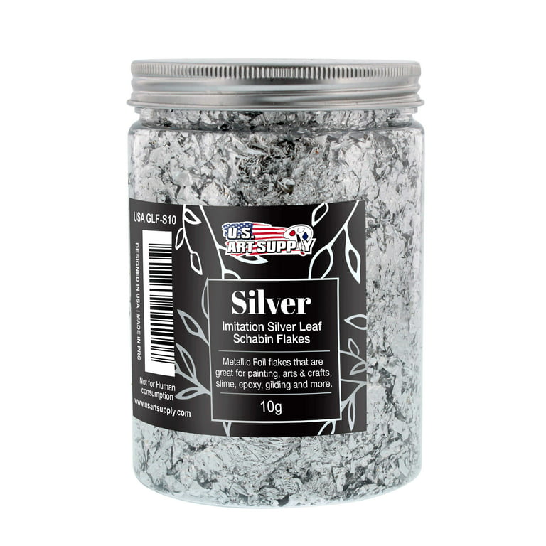 U.S. Art Supply Metallic Foil Schabin Gilding Silver Leaf Flakes -  Imitation Silver 10 Gram Bottle - Gild Picture Frames, Paintings,  Furniture, Decorate Epoxy Resin, Nails, Jewelry, Arts Crafts, Slime 