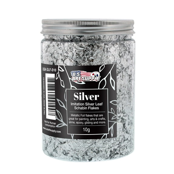 U.S. Art Supply Metallic Foil Schabin Gilding Silver Leaf Flakes - Imitation Silver 10 Gram Bottle - Gild Picture Frames, Paintings, Furniture, Decorate Epoxy Resin, Nails, Jewelry, Arts Crafts, Slime