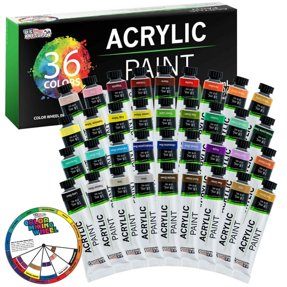 U.S. Art Supply Professional 36 Color Set of Acrylic Paint in Large 18ml Tubes - Rich Vivid Colors for Artists, Students