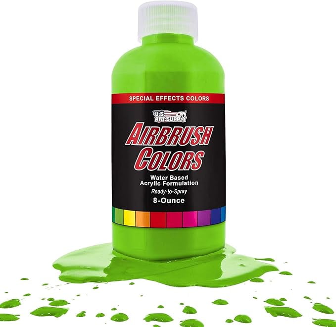 U.S. Art Supply Ready to Spray Neon Green Fluorescent Special Effects Acrylic Airbrush Paint