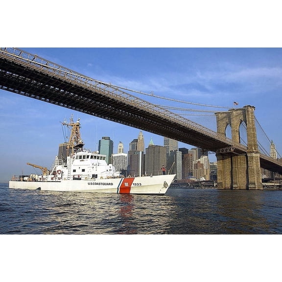 U.S. COAST GUARD Cutter Adak Brooklyn Bridge - 20x30 Inch Laminated Poster - Stunning Detail and Bold Colors