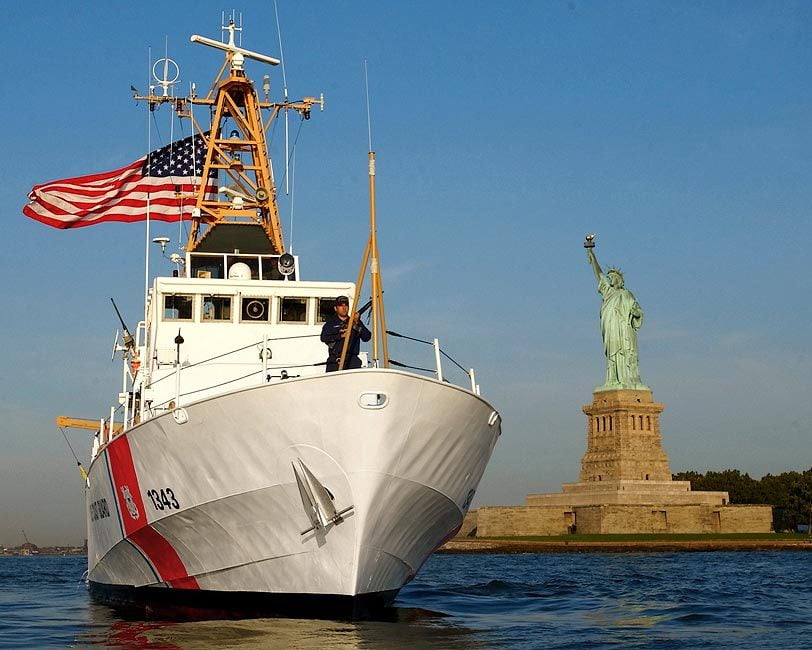 U.S. COAST GUARD Cutter & Statue of Liberty - 12x18 Inch Laminated ...