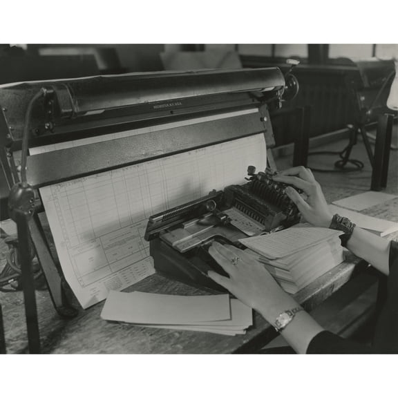 U.S. Census Worker Transferring Information From A Questionnaire To A Punch Card History (36 x 24)