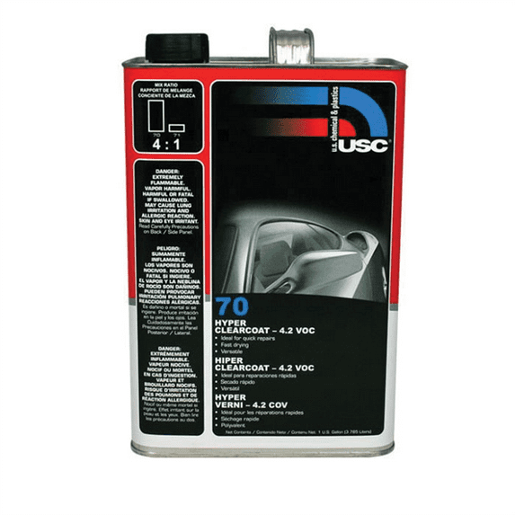 US Chemical 70-1 70 High-Build Hyper Clear Coat, 1 gal, 4:1 Mixing