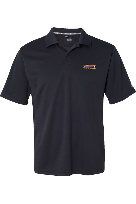 U.S. Coast Guard Combat Wounded Large Black Moisture Wicking Polo