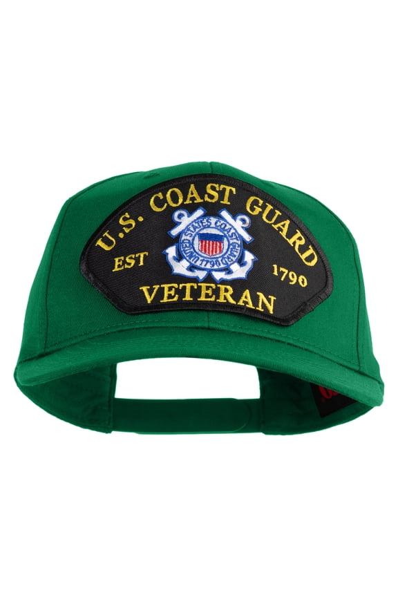 U.S. Coast Guard Est 1790 Veteran Patched Solid Cotton Twill Pro Style Cap - Kelly OSFM