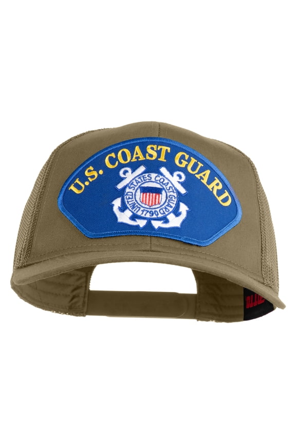 U.S. Coast Guard Logo Blue Patched Solid Cotton Twill Mesh Prostyle Cap - Khaki OSFM
