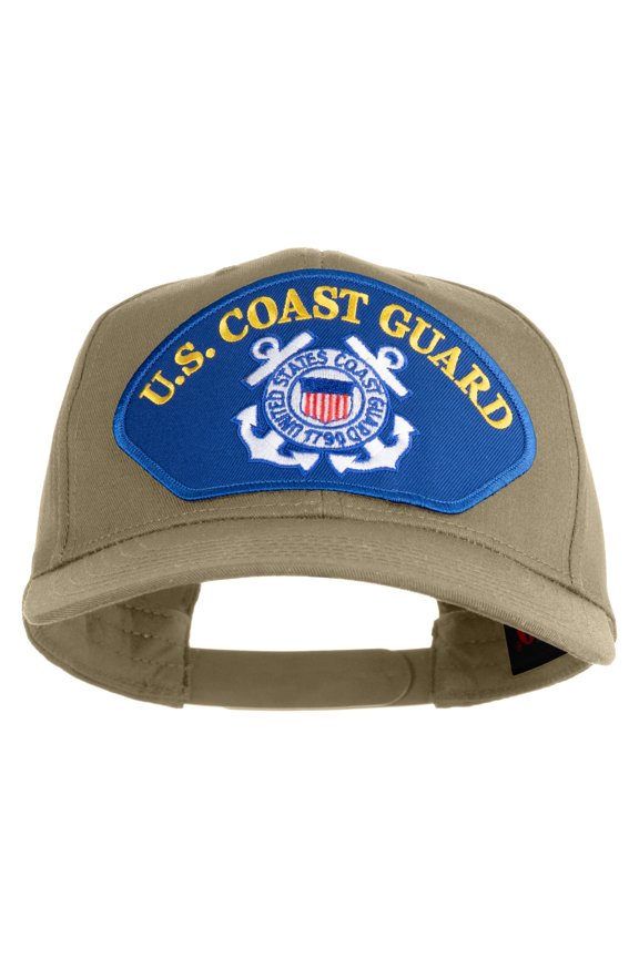 U.S. Coast Guard Logo Blue Patched Solid Cotton Twill Pro Style Cap - Khaki OSFM