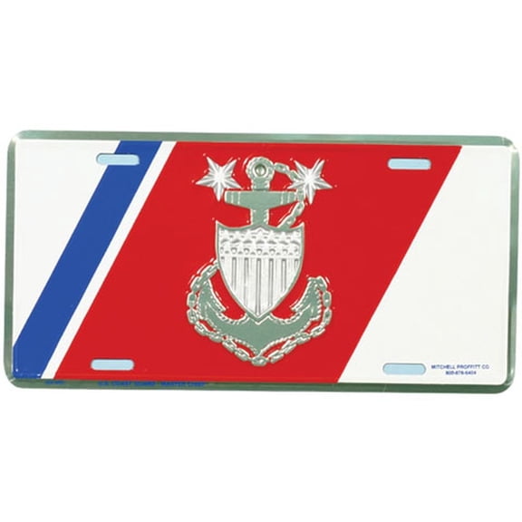 U.S. Coast Guard Master Chief Anchor in Gold Embossed Metal License Plate