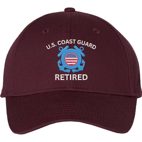 U.S. Coast Guard Retired Embroidered Baseball Cap | USA Veteran Military Nautical Service Dad Hat Unisex Gift (Maroon)