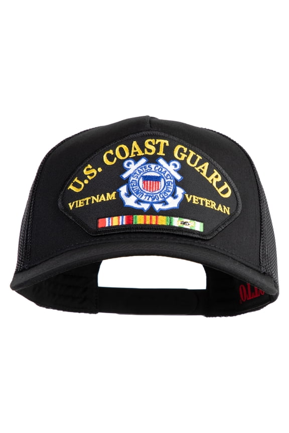 U.S. Coast Guard Vietnam Veteran Patched Solid Cotton Twill 5 panel Mesh Back Cap - Black OSFM