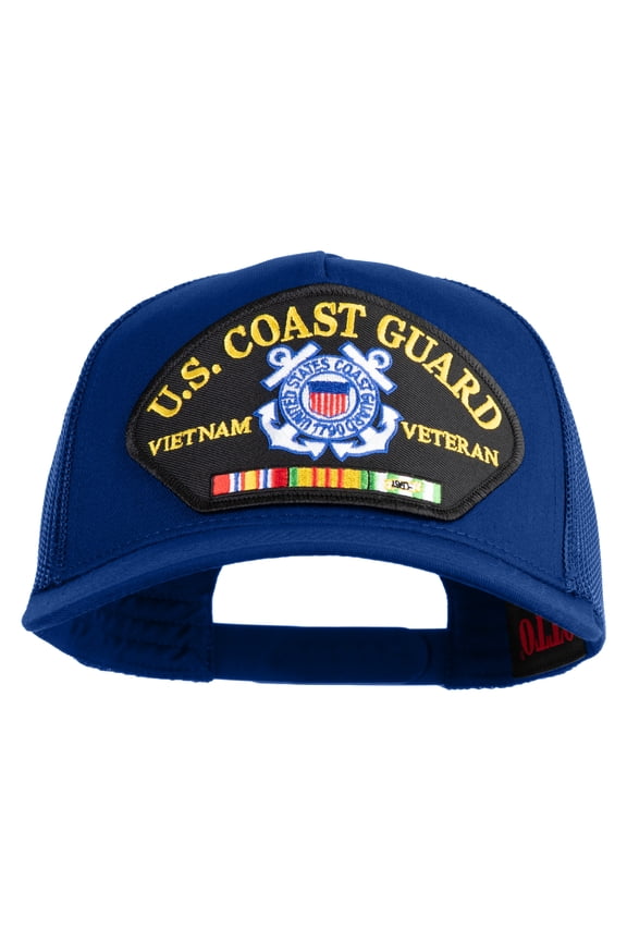 U.S. Coast Guard Vietnam Veteran Patched Solid Cotton Twill 5 panel Mesh Back Cap - Royal OSFM