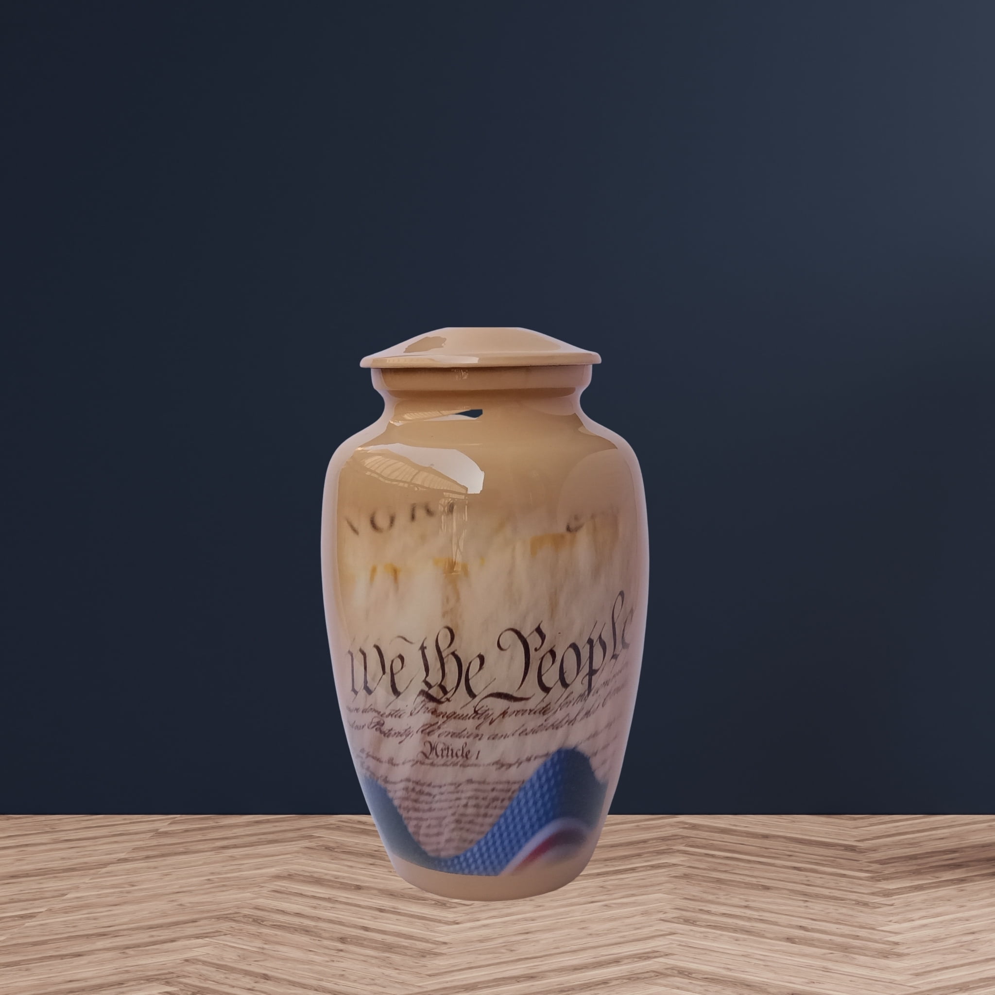U.S. Constitution Patriotic Large Adult Cremation Urn for Human Ashes — With Velvet Bag