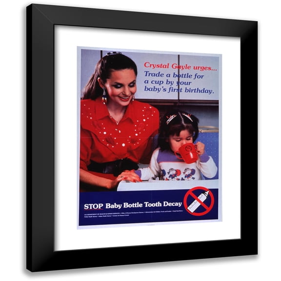 U.S.. Department of Health & Human Services 12x14 Black Modern Framed Museum Art Print Titled - Crystal Gayle Urges.Trade a Bottle for a Cup by Your Baby's First Birthday (1988)