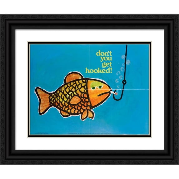 U.S.. Department of Health & Human Services 14x12 Black Ornate Wood Framed Double Matted Museum Art Print Titled: Don't You Get Hooked! (1970)