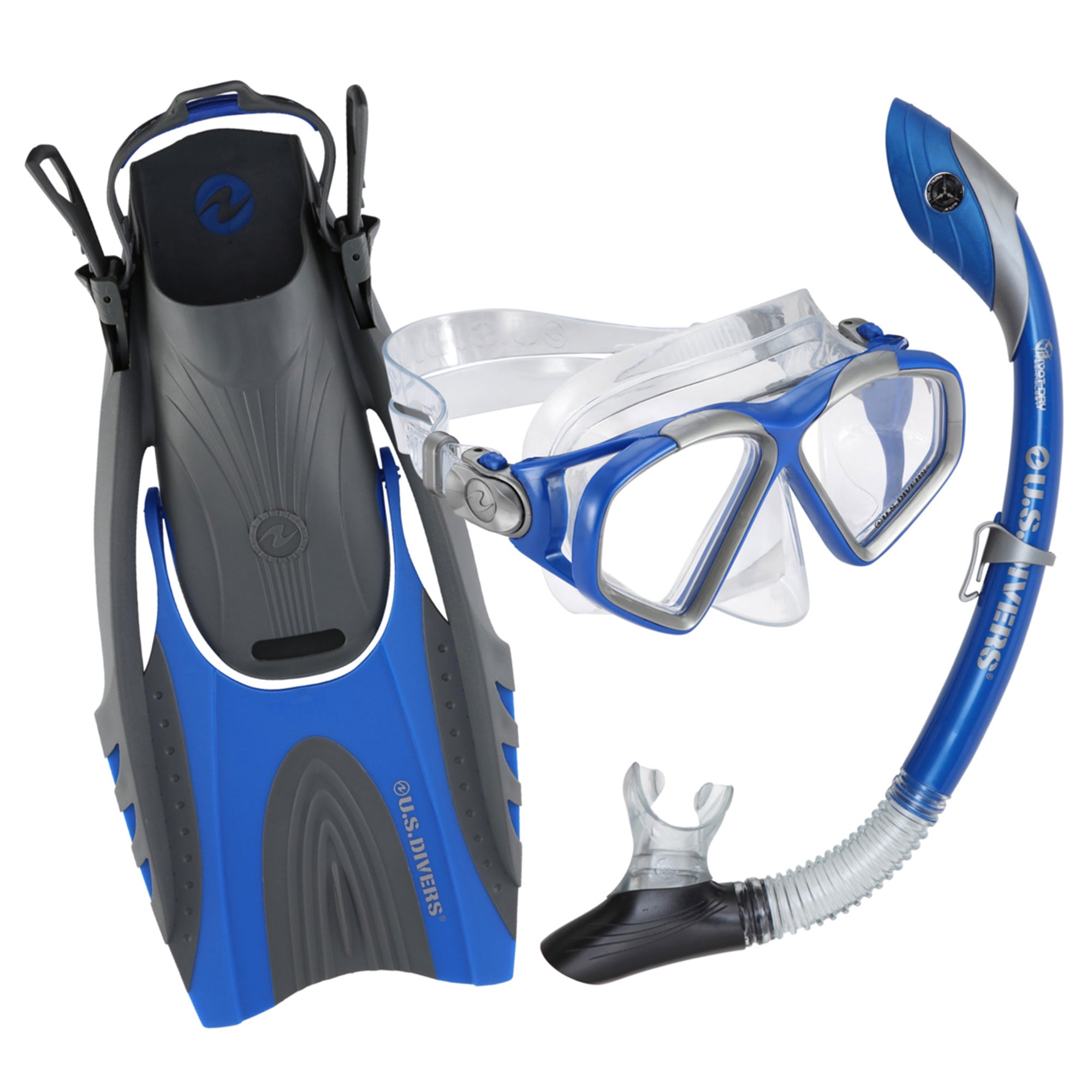 U.S. Divers Adult Cozumel TX Mask, Island Dry Snorkel, HingeFlex Fins Set