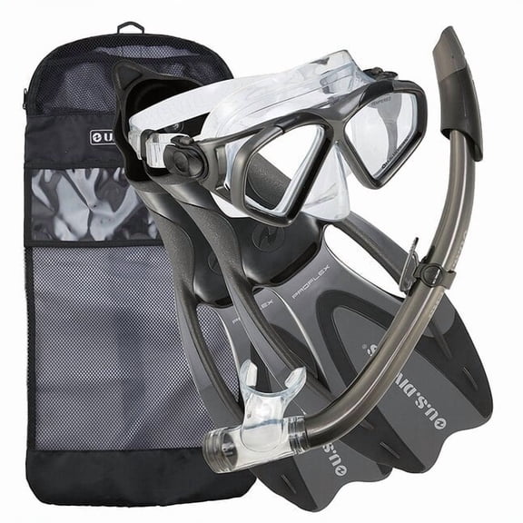 U.S. Divers Avila Kid Snorkeling Set with Mask, Snorkel, Fins, and Gear Bag Included, Large, (Black/Gray)