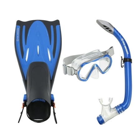 U.S. Divers Caspian Adult Snorkeling Set - Mask, Snorkel and Fins Included, Blue L/XL