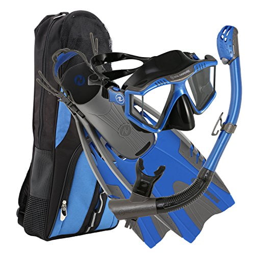 U.S. Divers Lux Mask Fins Snorkel Set Compatible with GoPro, Electric Blue, Small/Medium