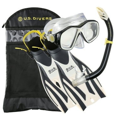 U.S. Divers Playa Snorkeling Set - Mask, Fins, Snorkel, and Gear Bag Included - S/M (Sand-Black)