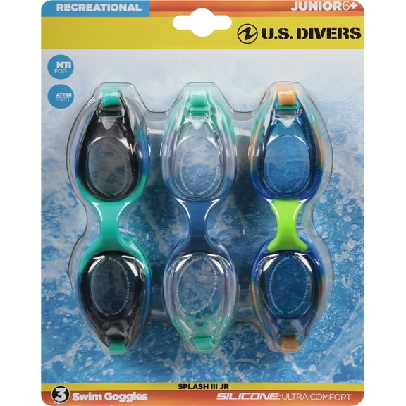 U.S. Divers Trilogy 3 Pack Unisex Junior/Kids (Ages 6+) Swimming Goggles - Antifog, UVA & UVB Protection, Leak-free, Hypoallergenic Silicone Gasket & Strap - Mix Colors