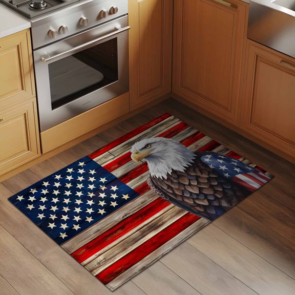 U.S. Flag 2x3 Rug for Entryway Front Door Kitchen Sink Area, Eagle Independence Day Red Wood Striped Vintage Low Pile Washable Non Slip Rectangle Area Rug