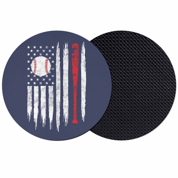 U.S. Flag Baseball Coasters for Drinks,Absorbent Non Slip Rubber Drink Coasters Set of 2 for Cup,Table,Bar,Home Decor, Navy Blue