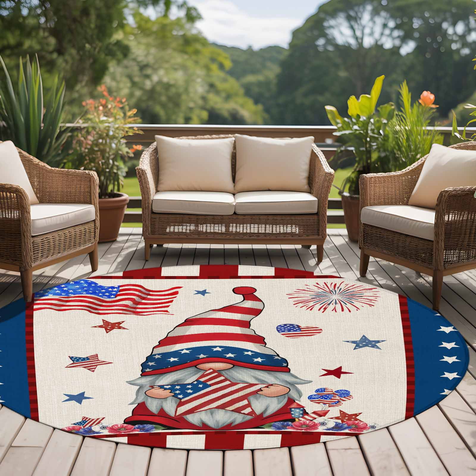 U.S. Flag Dwarf 8ft Round Rug for Open Concept Living Room Seating Zone ...